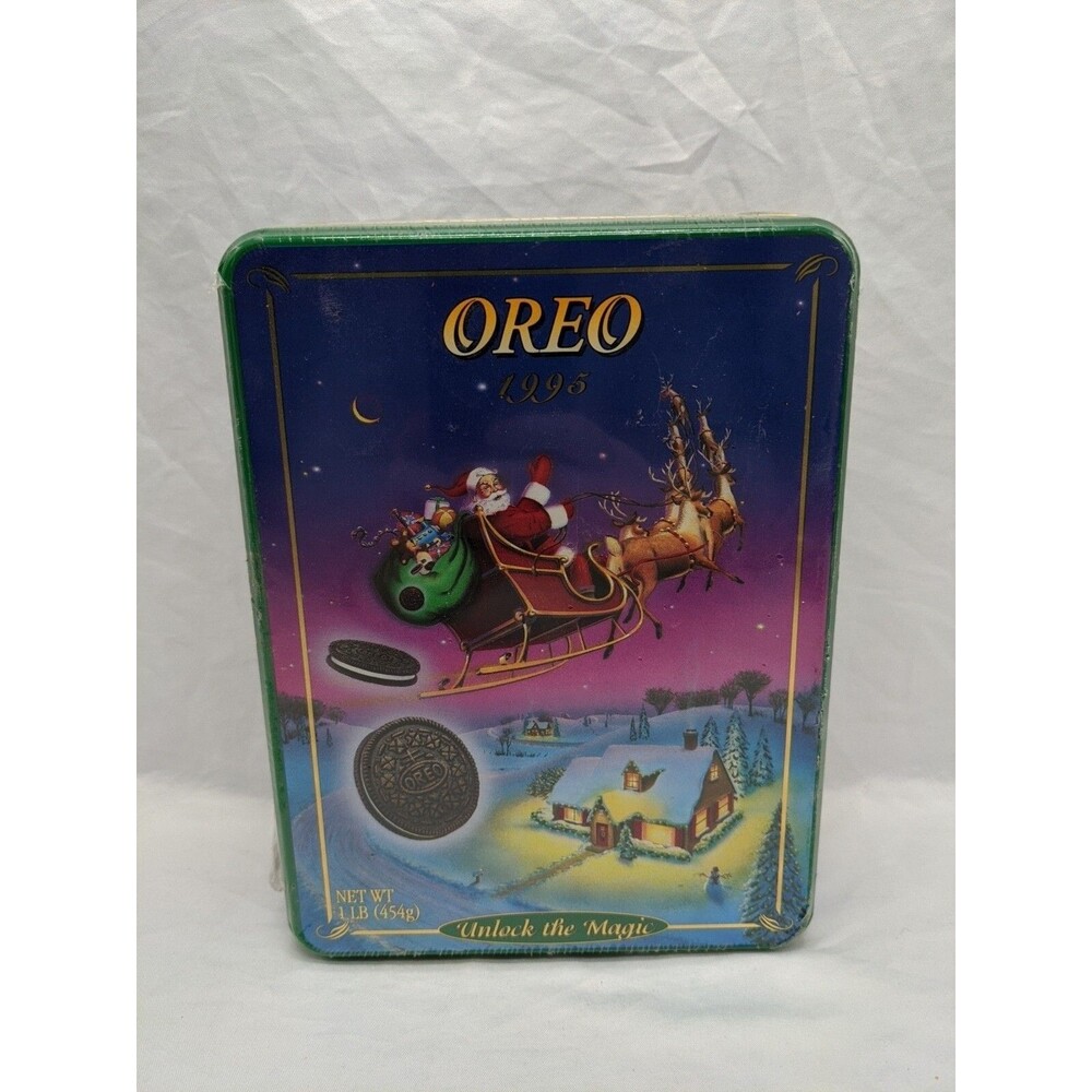 Oreo 1995 Unlock The Magic Friend Of Santa Holiday Tin Sealed 6" X 8" X 2 1/4"